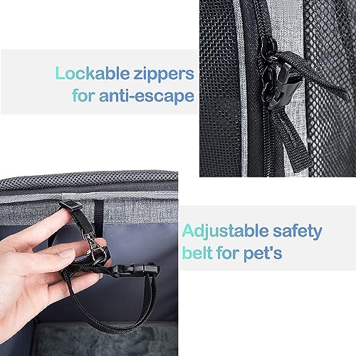 Dog Bike Basket Carrier, Pet Bicycle Front Carrier Backpack for Bike Riding Foldable Removable, Reflective Strips, 2 Side Storage Pockets, Pet Travel Bag for Cats Small Dogs