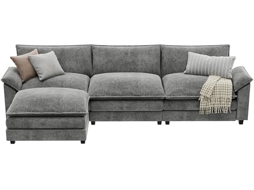 YESHOMY Sectional Modular Sofa U Shaped Chenille Fabric Couch with High Supportive & Soft Sponges and Removable Ottoman, Sleeper Comfy Upholstered Furniture for Living Room, Grey