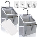 3pcs Small Wall Hanging Organizer Bag, Linen Fabric Door Hanging Storage Basket with Pockets, Waterproof Bin for Kitchen, Bedroom, Office, RV Camper (White)