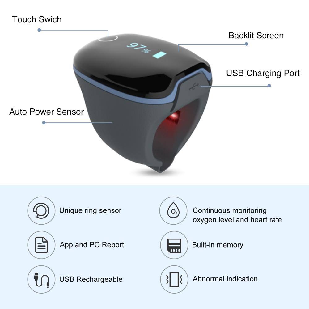 LOOKEE O2Ring by Wellue, Continuous Overnight Ring Pulse Oximeter Oxygen Monitor