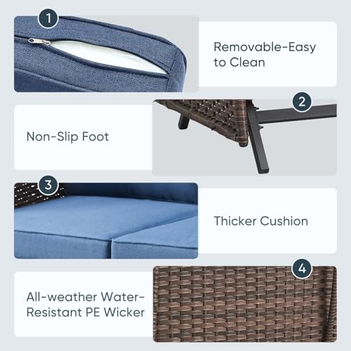 Patio Wicker Chairs Swivel Rocker - Outdoor Swivel Rocking Chairs Set of 2 with Rattan Side Table, Patio Swivel Glider Chair 3 Piece Patio Furniture Sets for Deck Porch Pool Brown/Blue