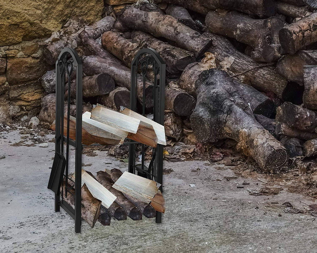 Juvale Firewood Rack with 4 Fireplace Tools - Fireplace Log Holder for Indoor An