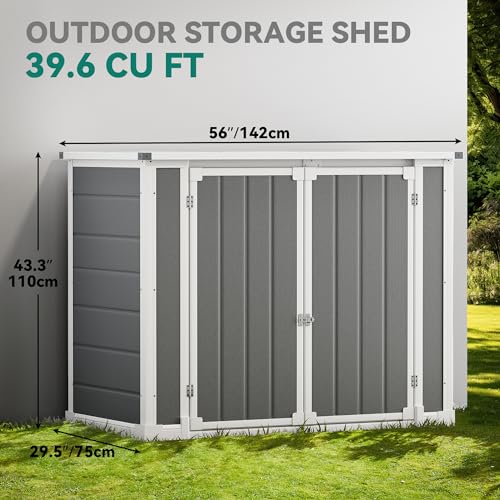 DWVO 5x3ft Resin Outdoor Storage Shed with Floor, Waterproof Lockable Storage Shed with Window, Plastic Outside Tool Storage for Garden, Backyard, Patio, Lawn, Gray