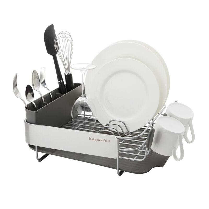 KitchenAid Compact Stainless Steel Dish Rack, 16.06-Inch, Black