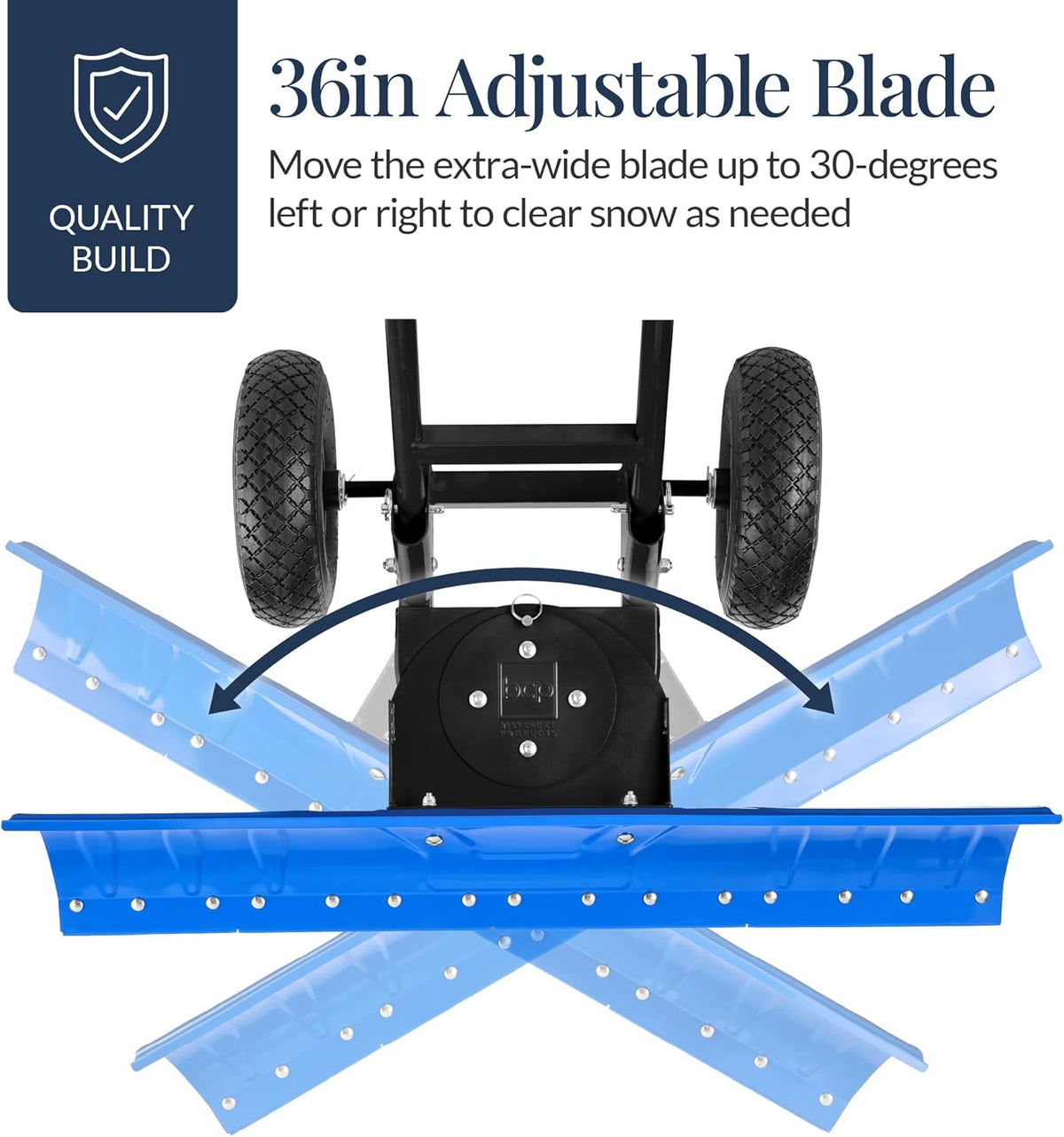 Best Choice Products 36in Galvanized Blade Heavy-Duty 2-Wheel Snow Pusher Hand Plow for Snow Removal w/Wheels, Adjustable Handle, Blade Angle - Black
