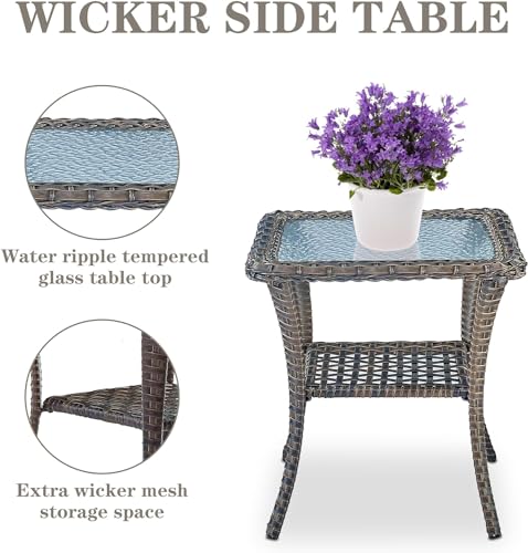 Patio Wicker Chairs Swivel Rocker - Outdoor Swivel Rocking Chairs Set of 2 with Rattan Side Table, Patio Swivel Glider Chair 3 Piece Patio Furniture Sets for Deck Porch Pool Brown/Blue