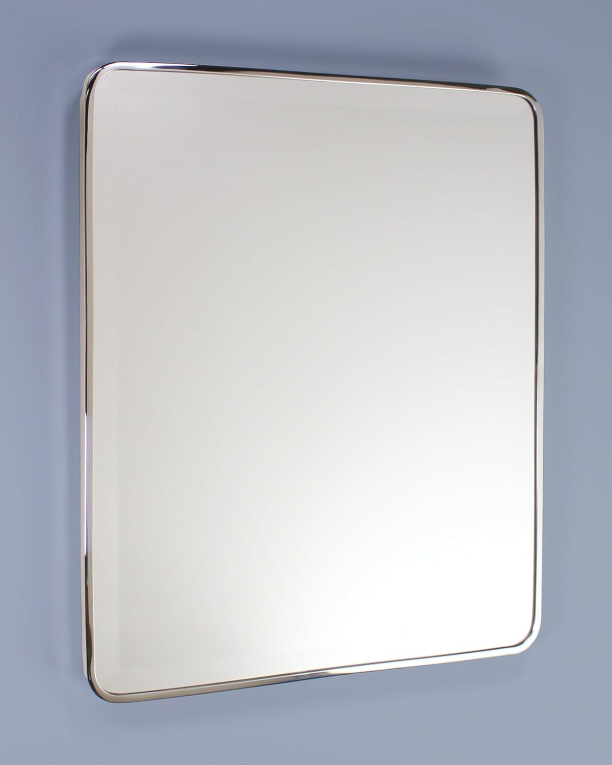 16x20 Austin Farmhouse Metal Framed Rounded Rectangle Recessed Bathroom Medicine Cabinet, Beveled Mirror, 14x18 in-Wall Opening, powder-coated Steel, Glass Shelves, Magnet Close, Brushed Nickel