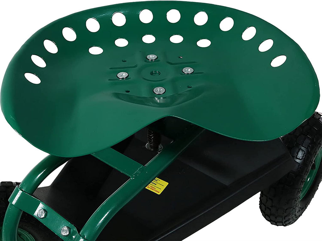 Sunnydaze Garden Cart Rolling Scooter with Extendable Steer Handle?? Swivel Seat and Utility Tool Tray?? Green