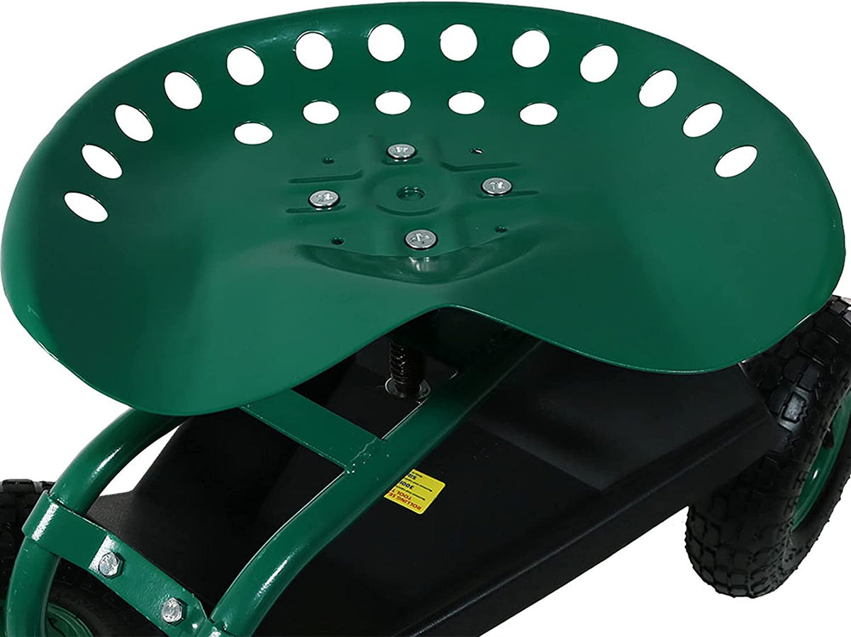 Sunnydaze Garden Cart Rolling Scooter with Extendable Steer Handle?? Swivel Seat and Utility Tool Tray?? Green