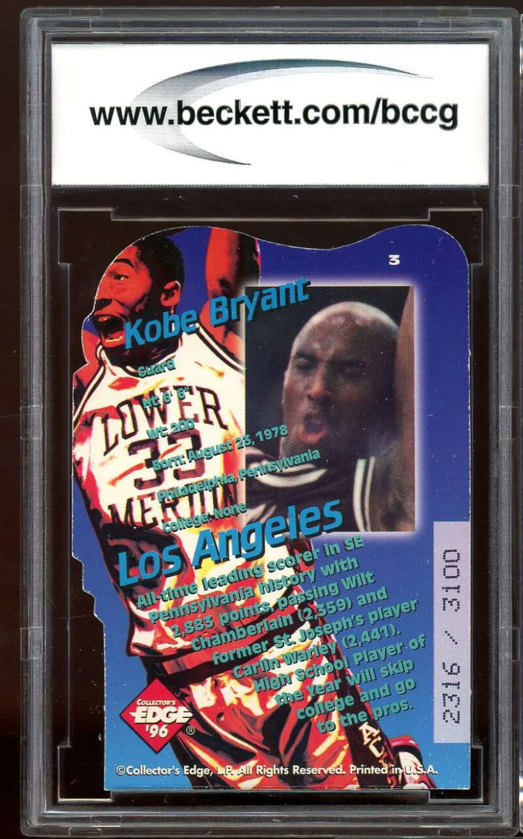 1996 Collector's Edge Key Kraze Die Cuts #3 Kobe Bryant Rookie BGS BCCG 9 NM+