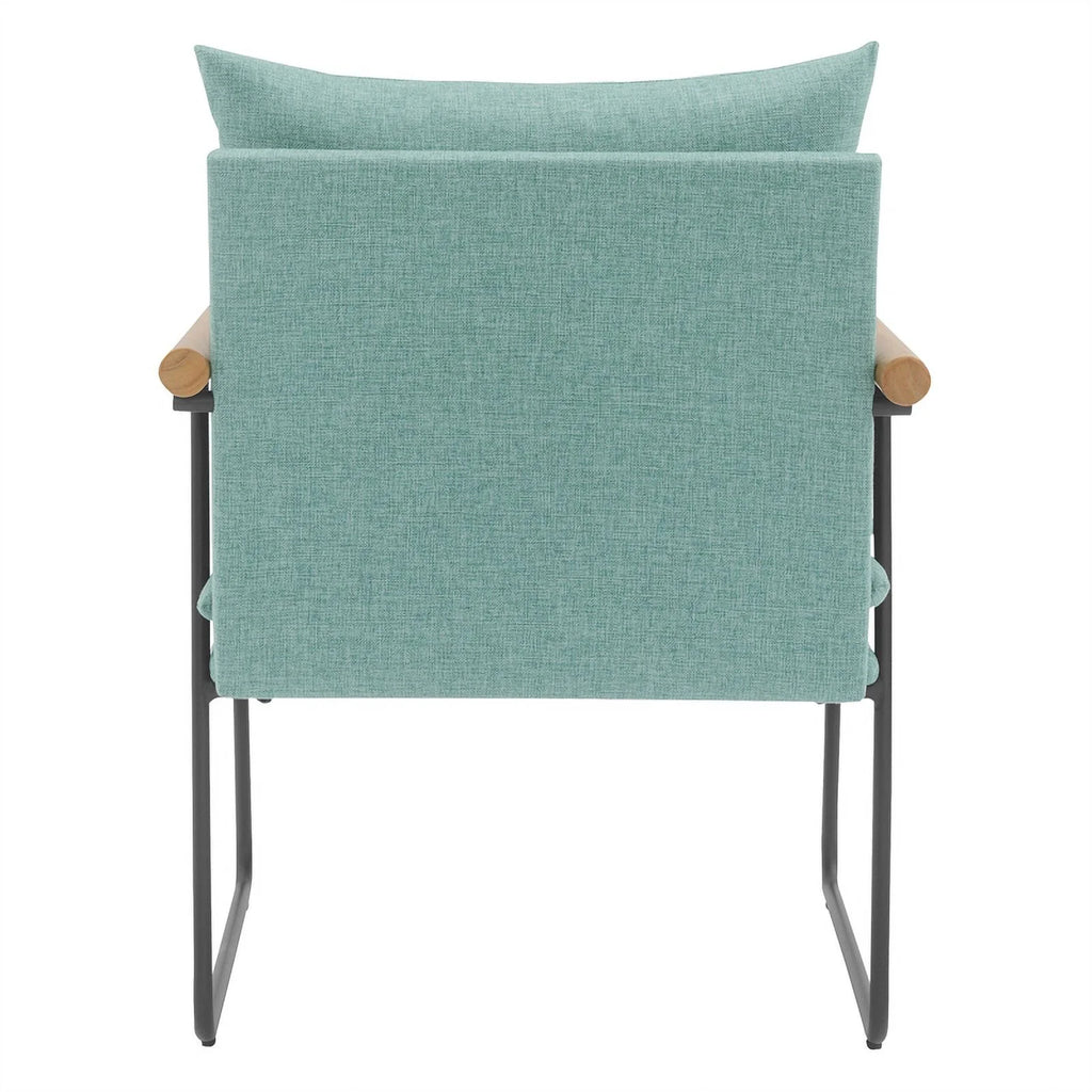 Dutton Armchair in Sage Green Fabric with Natural Arms and Black Sled Base