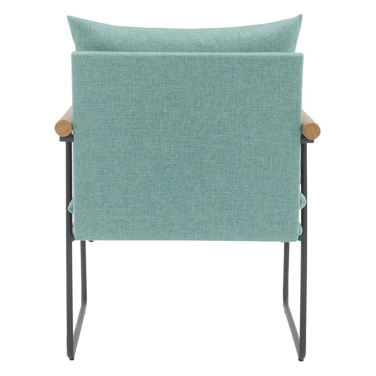 Dutton Armchair in Sage Green Fabric with Natural Arms and Black Sled Base
