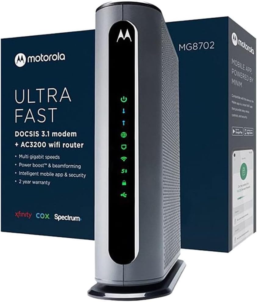 Motorola MG8725 Multi-Gig Cable Modem + Built in WiFi 6 Router | Approved for Comcast Xfinity Gigabit, Cox Gigablast, Spectrum | Plans Up to 6000 Mbps | DOCSIS 3.1 | AX6000 | Motosync App