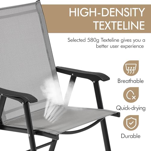 Yaheetech Patio Dining Chairs Set of 4 with Armrests, Outdoor Folding Chairs with Metal Frame and Backrest for Lawn, Garden, Yard and Poolside, Black