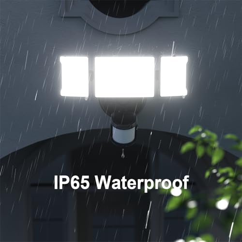 75W Motion Sensor Security Lights with Remote Control,3 Heads Motion Detection Outdoor Lights 6500K IP65,7500LM Flood Lights Dusk to Dawn Motion Sensor Lights for Yard Garage Porch Wall 2PCS