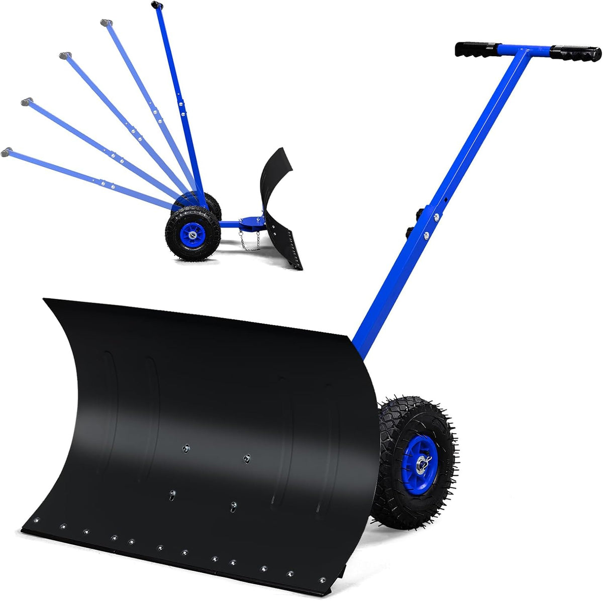 Outvita Snow Shovel with Wheels, 29 Wide 18 Long Snow Plow Shovel Angle & Height Adjustable Padded Handle Efficient Snow Clean Tool for Driveway or Pavement (Yellow)