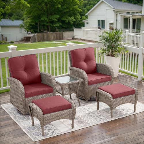 Patio Wicker Chairs Swivel Rocker - Outdoor Swivel Rocking Chairs Set of 2 with Rattan Side Table, Patio Swivel Glider Chair 3 Piece Patio Furniture Sets for Deck Porch Pool Brown/Blue