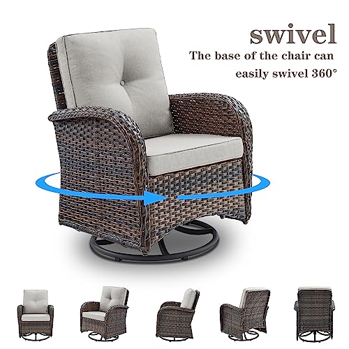 Patio Wicker Chairs Swivel Rocker - Outdoor Swivel Rocking Chairs Set of 2 with Rattan Side Table, Patio Swivel Glider Chair 3 Piece Patio Furniture Sets for Deck Porch Pool Brown/Blue