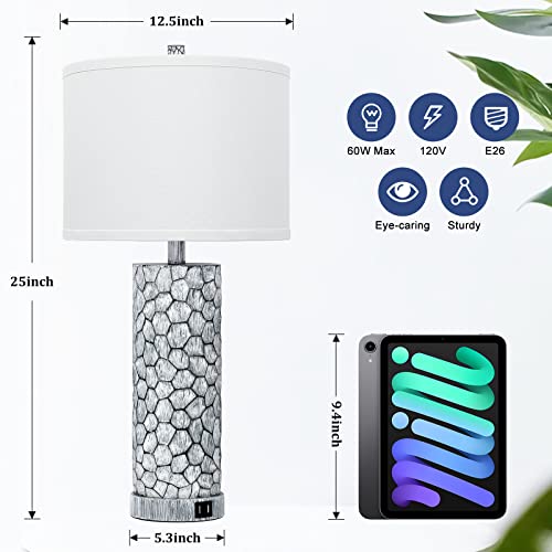 Brightever Table Lamp for Living Room - Touch Lamps Set of 2 with Dual USB Charging Ports, 3-Way Dimmable Farmhouse Lamps for Nightstands, Rustic Bedside Lamp for End Tables, 2 A19 LED Bulbs Included