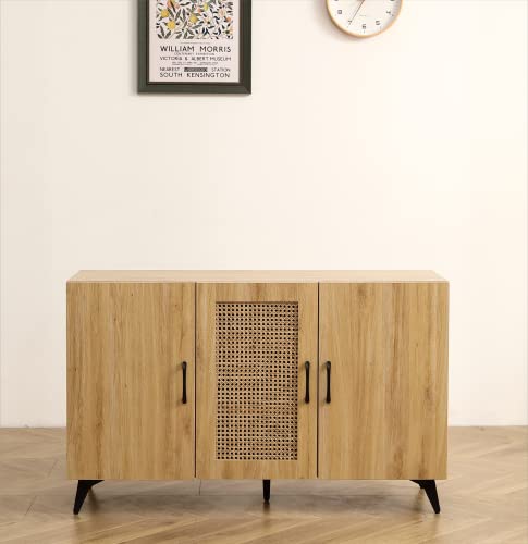 Spacious 45 Sideboard Buffet Cabinet with Rattan Mesh Doors, Durable Melamine and Carbon Steel Kitchen Storage Cabinet, Elegant Engineering Wood Frame, Versatile for Dining Room, Bedroom