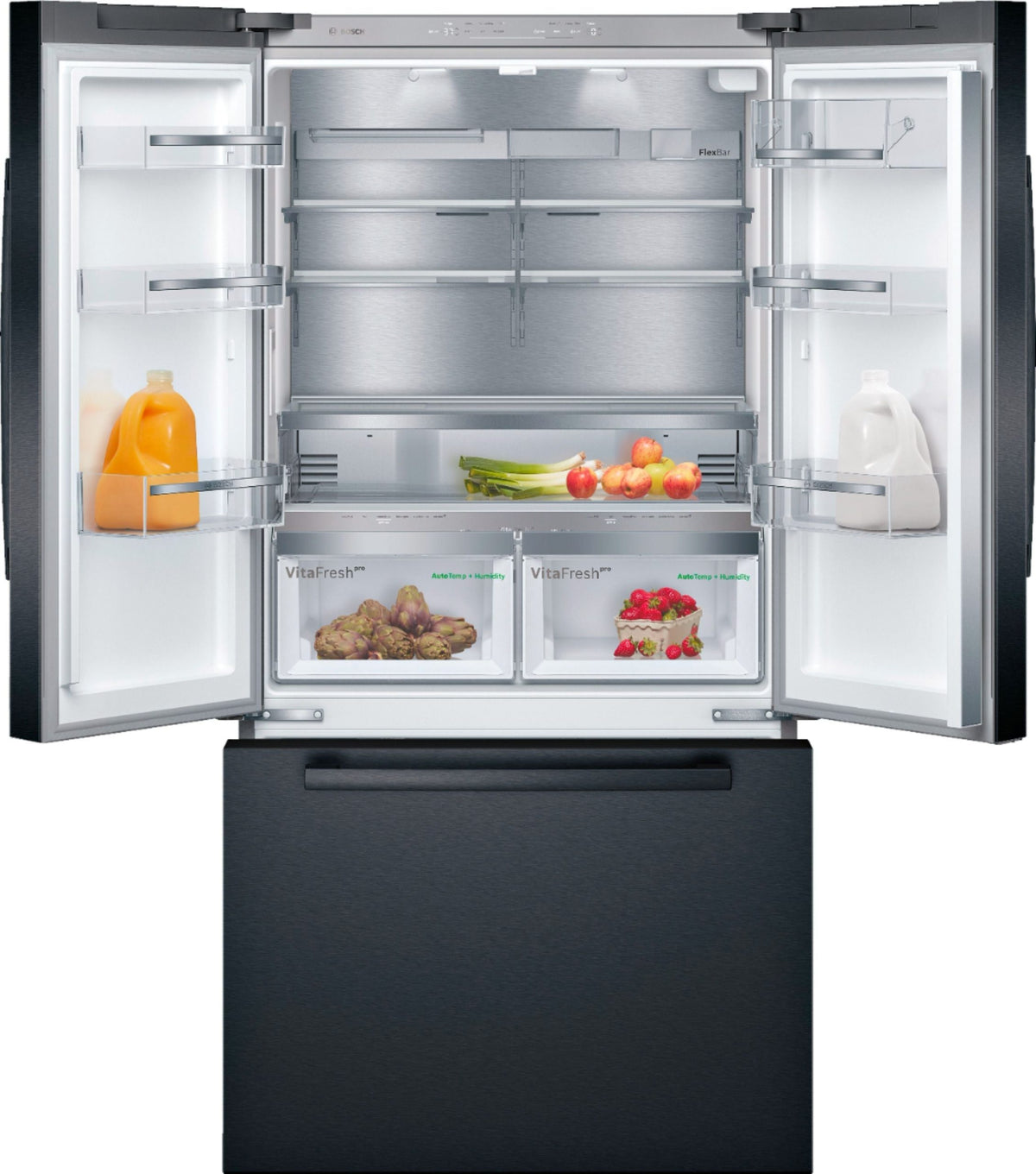 Bosch - 800 Series 21 Cu. Ft. French Door Counter-Depth Smart Refrigerator - Black stainless steel