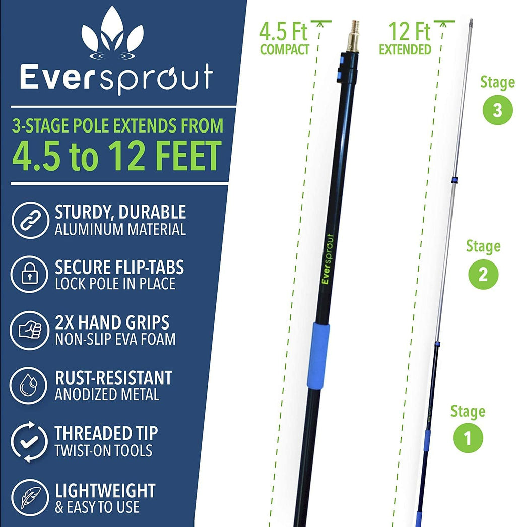 EVERSPROUT Never-Scratch SnowBuster 7-to-24 Foot (Up to 30 Ft Standing Reach) | Pre-Assembled Extendable Roof Rake for Snow Removal | Heavy-Duty Aluminum, Soft Foam Pad | Exclusive Push/Pull Design