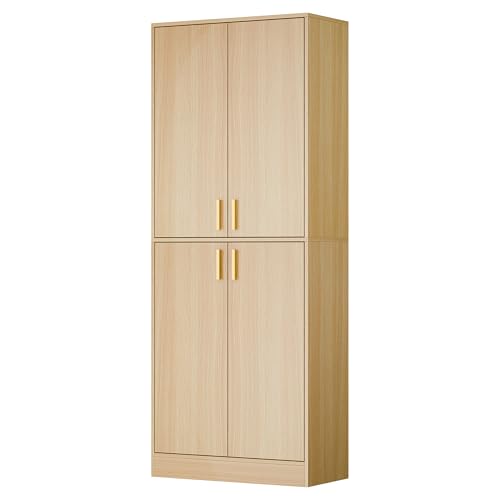 Cozy Castle Kitchen Pantry Cabinet, 71 Tall Wood Storage Cabinet with Doors and Shelves 4 Doors Freestanding Cupboard Utility Hutch for Dining Room Living Room Bathroom Furniture, Gray