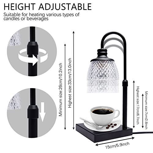 Candle Warmer Lamp, Auto Shut Off with Timer Control, Brightness Heat Level Control with Dimmable Switch, Height Adjustable Top-Down Candle Melting with 2 Bulbs(Black)