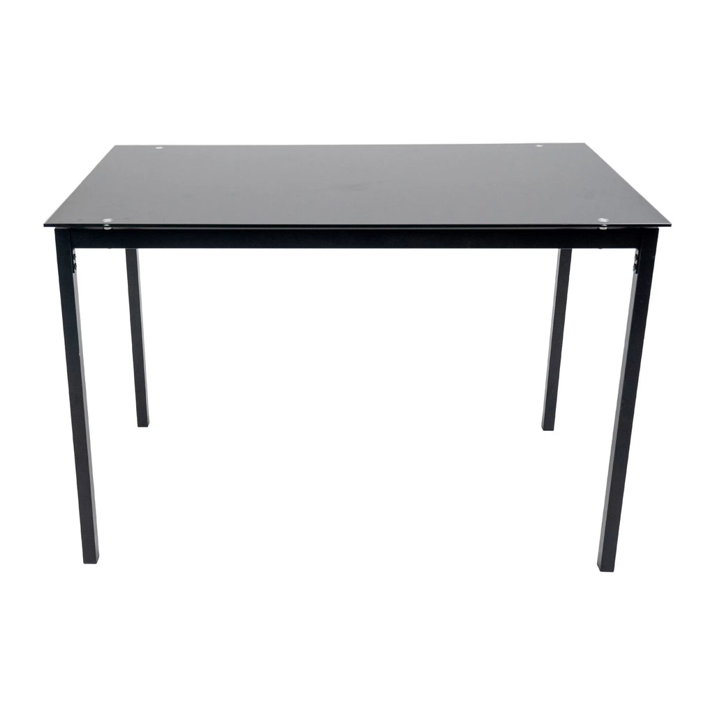 5 Piece Dining Table Set Kitchen 1 Table and 4 Upholstered Chairs Metal Frame Tempered Glass Top Black