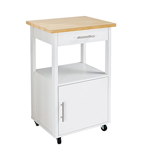 Shintenchi Kitchen Island Cart with Storage,Rolling Side Table on Wheels with Large Worktop, Cabinet,Towel Rack and Drawers for Kitchen,Dinning Room, White