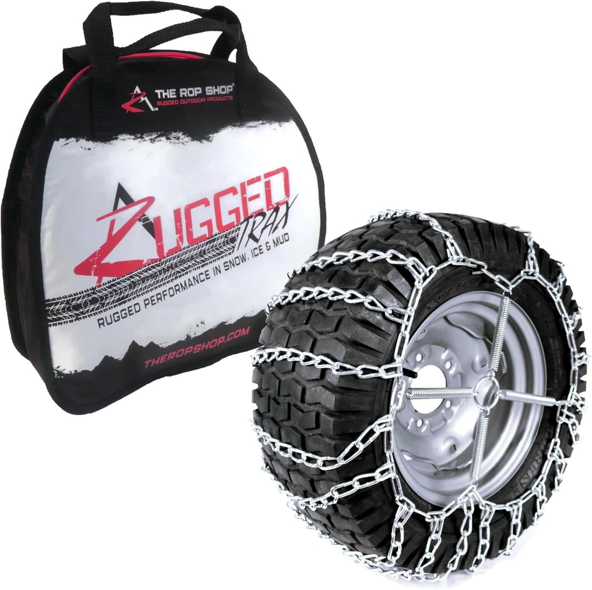 The ROP Shop Pair of 2 Link Tire Chains & Tensioners 23x10.5x12 for Snow Blowers, Lawn & Garden Tractors, Mowers & Riders, UTV, ATV, 4-Wheelers, Utility Vehicles
