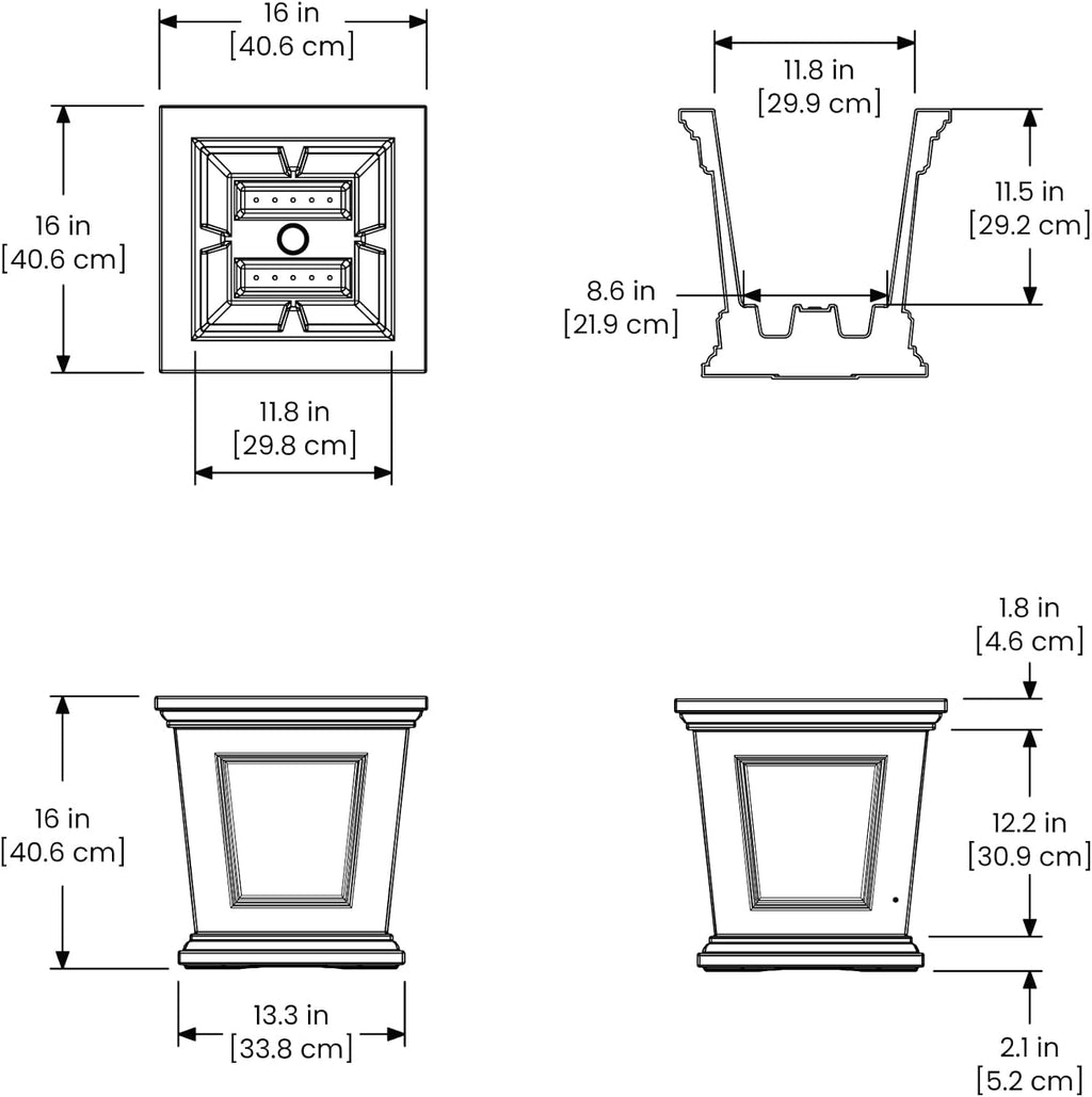Mayne Fairfield 16in Square Planter - Espresso - Durable Self Watering Resnin Planter (5887-ES)