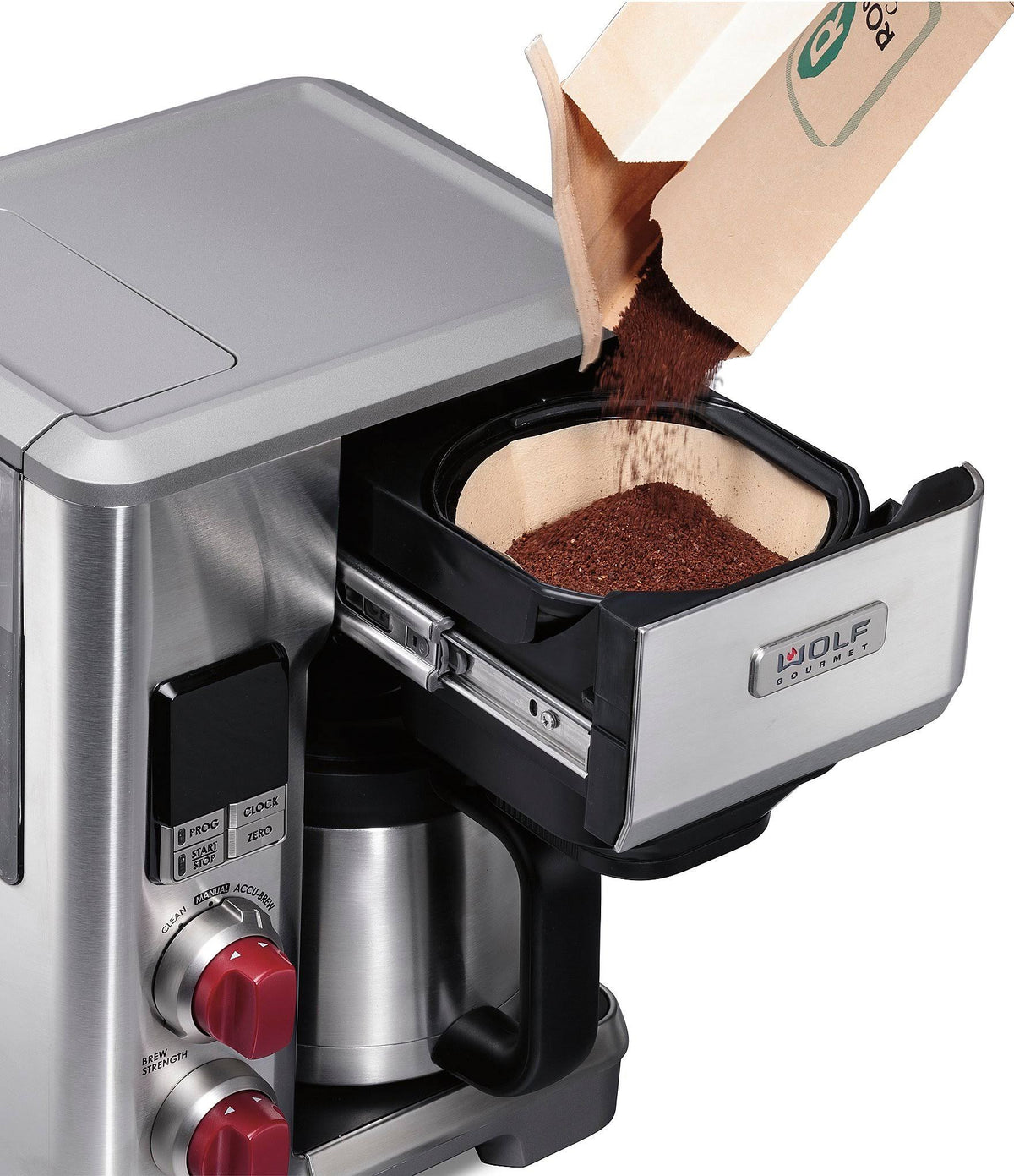Wolf Gourmet - 10-Cup Coffee Maker with Water Filtration - Stainless Steel/Red Knob