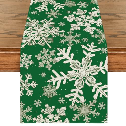 Artoid Mode Navy Blue Snowflakes Christmas Table Runner, Seasonal Winter Holiday Kitchen Dining Table Decoration for Home Party Decor 13x72 Inch