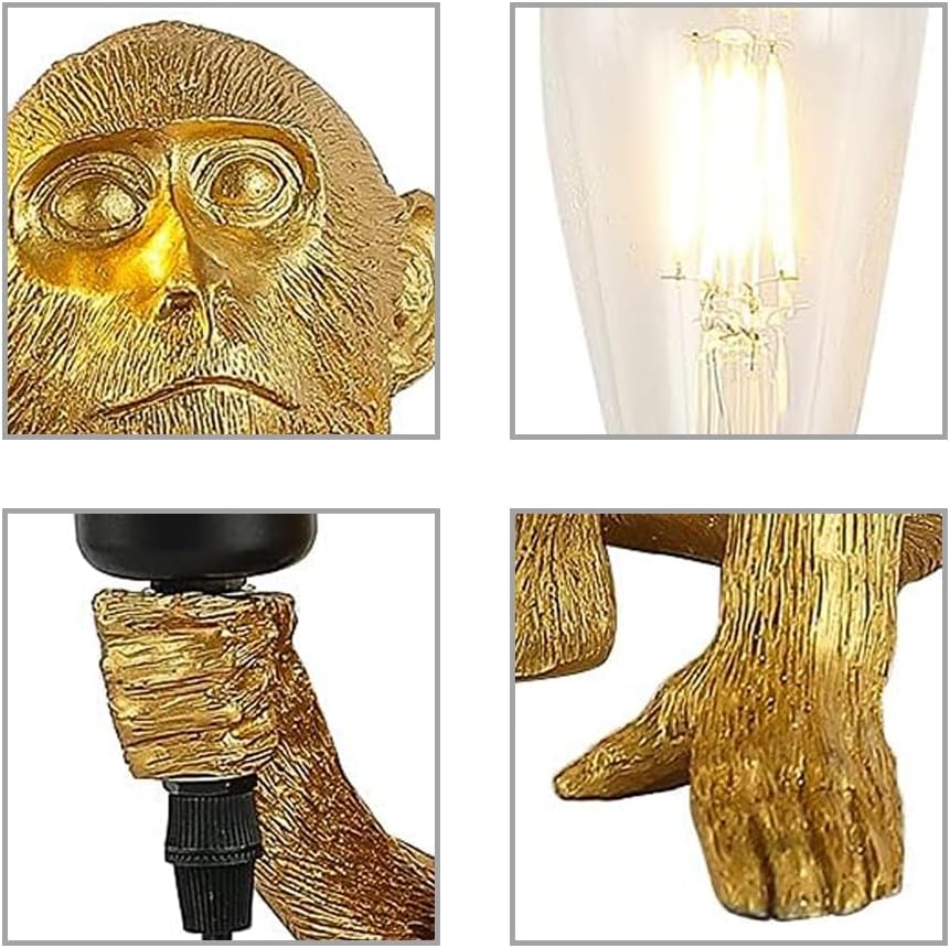 Resin Monkey Table Lamp,Industrial Table Lighting Fixture Vintage Resin Unique Sitting Monkey Table Lamp for Dining Living Room Bedroom Bar Cafe Decorative Hanging Lamp,Golden
