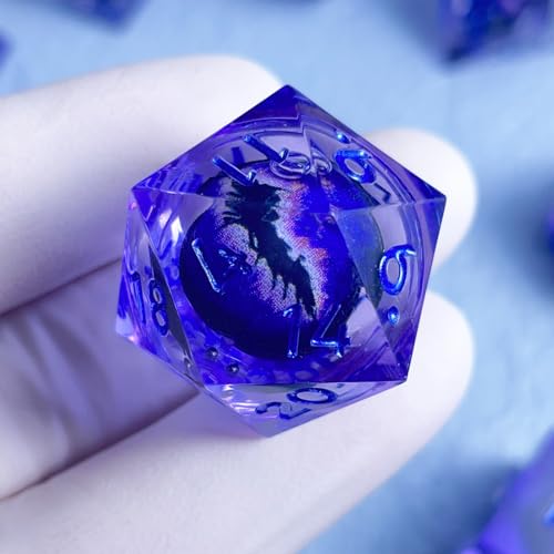 Sharp Edge Resin DND Dice Set Handmade Quicksand Liquid 7 Pcs Polyhedral RPG Dice with Box for Dungeons and Dragons Gifts D and D Role Playing Dice Games (Styles 12 Quicksand Blue)