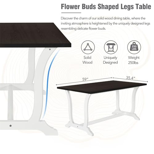 Wood Dining Table Set for 6 with 4 Upholstered Chair & 1 Bench, Mid-Century Modern Dining Room Table Set with Chairs Dinner Table Set for Dining Room, Kitchen, Natural