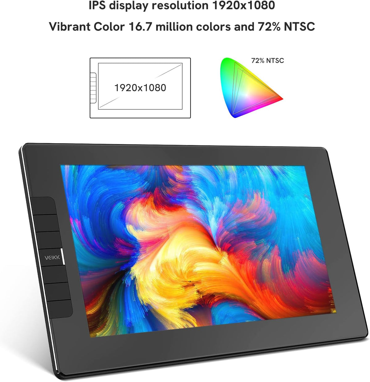 VEIKK VK1200 Drawing Tablet with Screen 11.6 inch Full-Laminated Art Tablet Graphic Tablet with Screen with Tilt Function Battery Free Stylus and 6 Shortcut Keys(8192 Levels Pen Pressure)