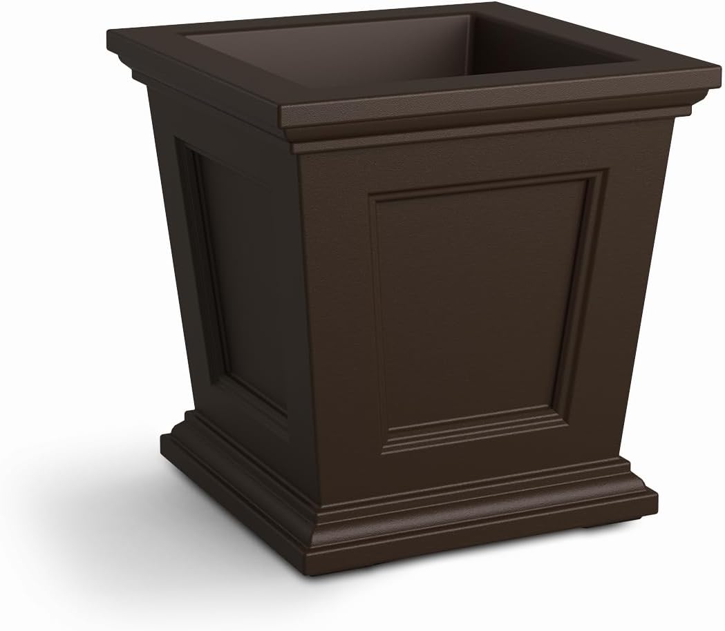 Mayne Fairfield 16in Square Planter - Espresso - Durable Self Watering Resnin Planter (5887-ES)