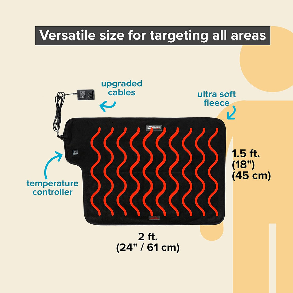 36 x 24 Venture Heat Far Infrared Deep Heating Pad for Injury Recovery and Pain Relief, 10 Hour Shutoff Ultra-Soft Deep Tissue Electric Therapeutic Device (Half Length)